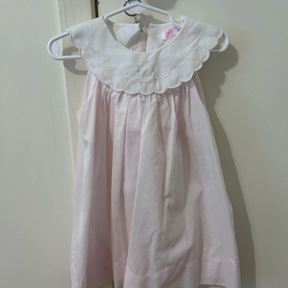 Pink Sleeveless Baby Dress with Scalloped Collar